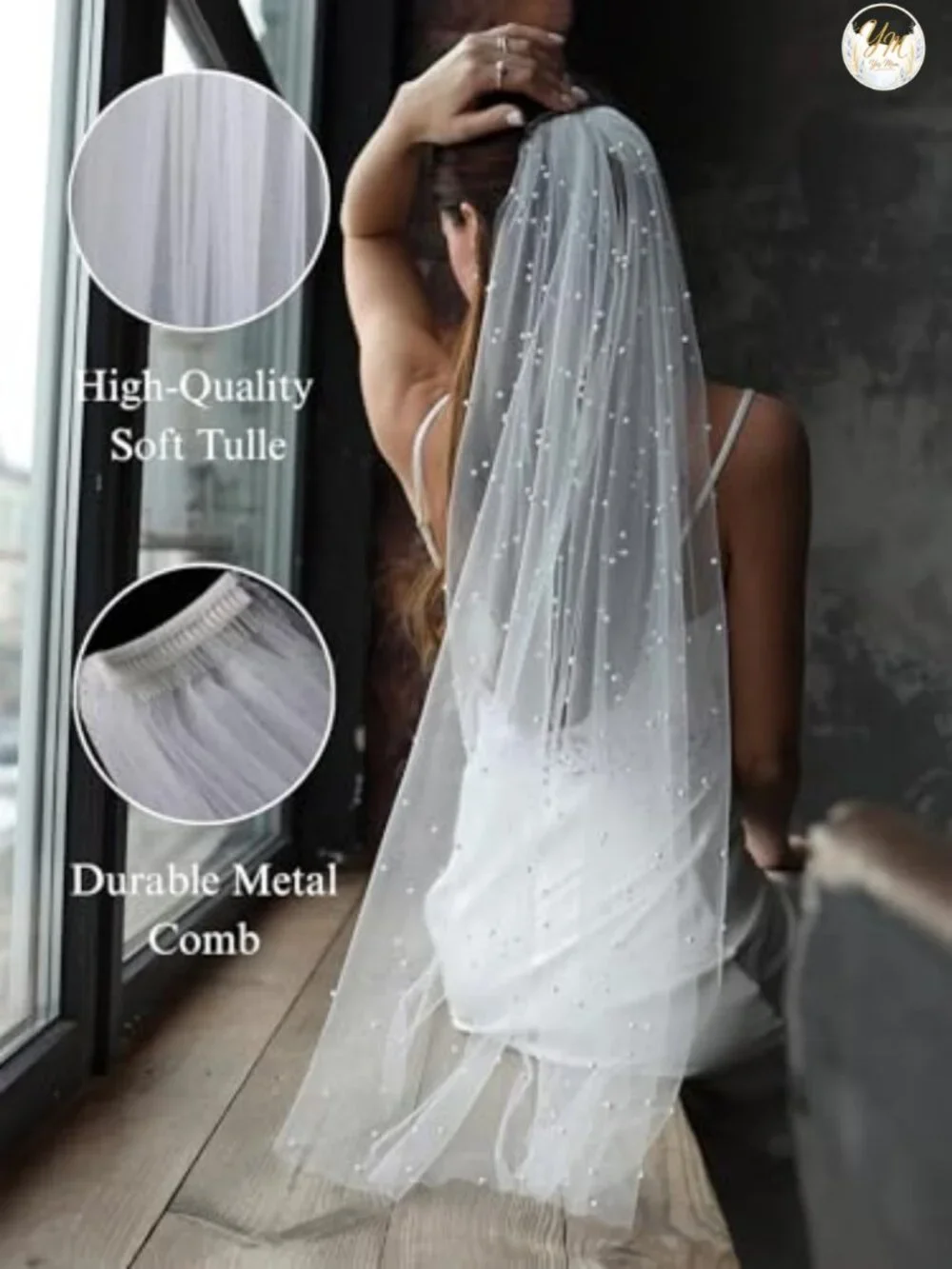 Lace Bridal Veil Fingertip Length 35 Inch with Metal Comb Wedding Ceremony